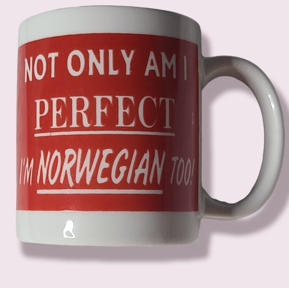 Norwegian Mug Bergquist Imports Red and White - Picture 1 of 7